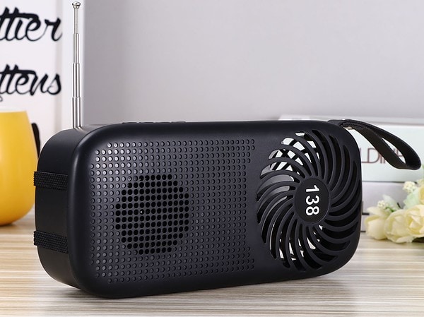 AI-138  Black   Solar bluetooth speaker radio with fan function AIBUCUO